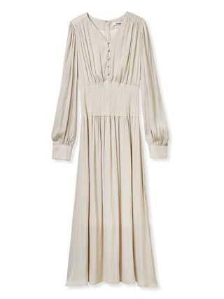 Long Sleeve Smocked Waist Midi Dress in Ivory, Luxury Women's Dresses at SNIDEL USA