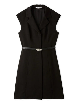 Sleeveless Belted Vest Midi Dress in Black, Luxury Women's Dresses at SNIDEL USA