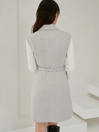 Sleeveless Belted Vest Midi Dress in Gray, Luxury Women's Dresses at SNIDEL USA