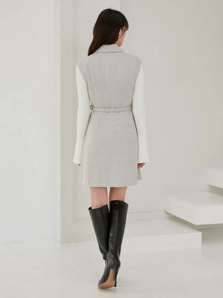 Sleeveless Belted Vest Midi Dress in Gray, Luxury Women's Dresses at SNIDEL USA