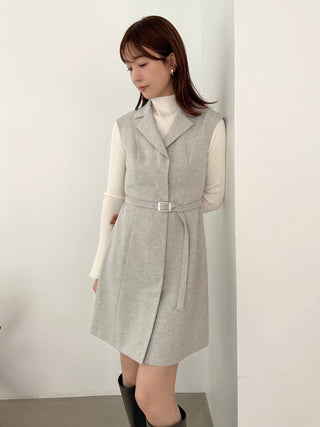 Sleeveless Belted Vest Midi Dress in Gray, Luxury Women's Dresses at SNIDEL USA