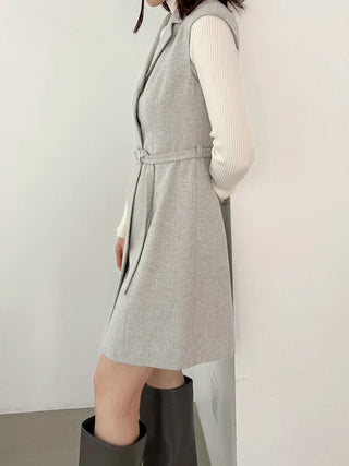 Sleeveless Belted Vest Midi Dress in Gray, Luxury Women's Dresses at SNIDEL USA