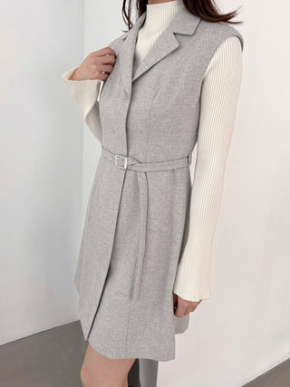 Sleeveless Belted Vest Midi Dress in Gray, Luxury Women's Dresses at SNIDEL USA