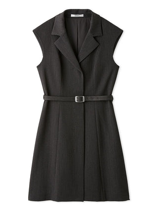 Sleeveless Belted Vest Midi Dress in Black, Luxury Women's Dresses at SNIDEL USA