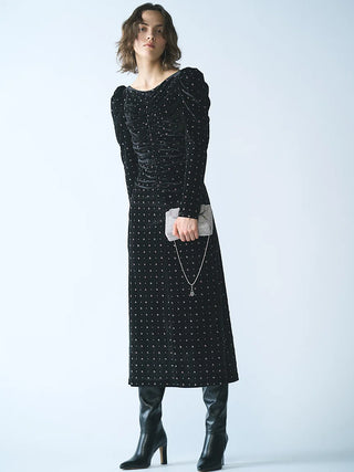 Velvet Embroidered Dress in Black, Luxury Women's Dresses at SNIDEL USA