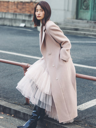 Pleated Tiered Tulle Dress in Light Pink, Luxury Women's Dresses at SNIDEL USA