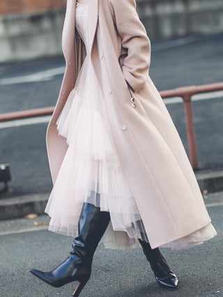 Pleated Tiered Tulle Dress in Light Pink, Luxury Women's Dresses at SNIDEL USA