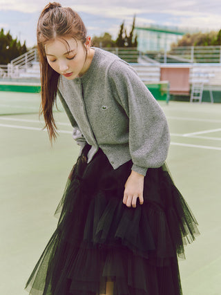 Pleated Tiered Tulle Dress in Light Black, Luxury Women's Dresses at SNIDEL USA