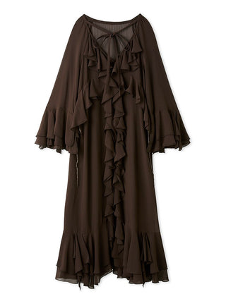 Frilled Drape Spring Maxi Dress in Brown, Luxury Women's Dresses at SNIDEL USA