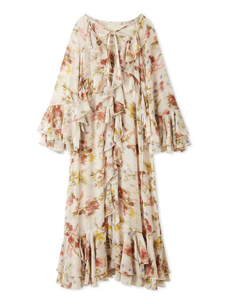 Frilled Drape Spring Maxi Dress in Mix, Luxury Women's Dresses at SNIDEL USA