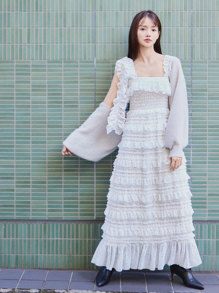 Ruffled Smocked Boho Maxi Dress SNIDEL Ruffled Smocked Boho Maxi Dress SNIDEL