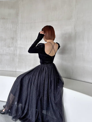 【Chacott】Velour × Tulle Dress