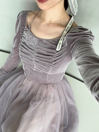 【Chacott】Velour × Tulle Dress