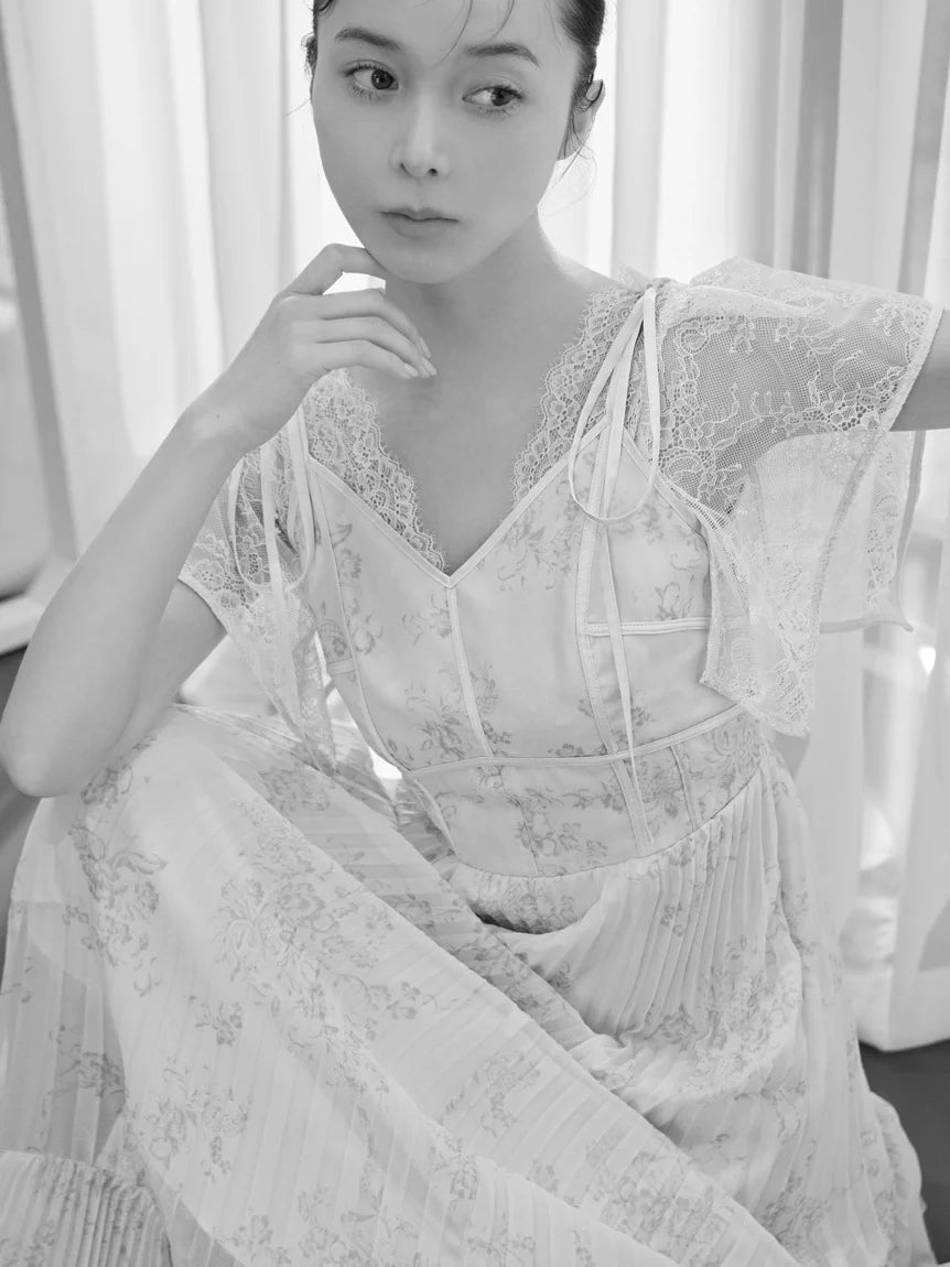 lace maxi boho dress Monaco Long bohemian dress with lace and ruffles, 3/4 sleeves