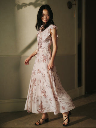 printed dress pleats Lela Rose Printed Cotton Draped Shoulder Pleated Dress