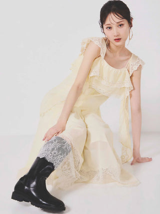 Silky Chiffon Lace Slip Dress 1(MEDIUM) / Black