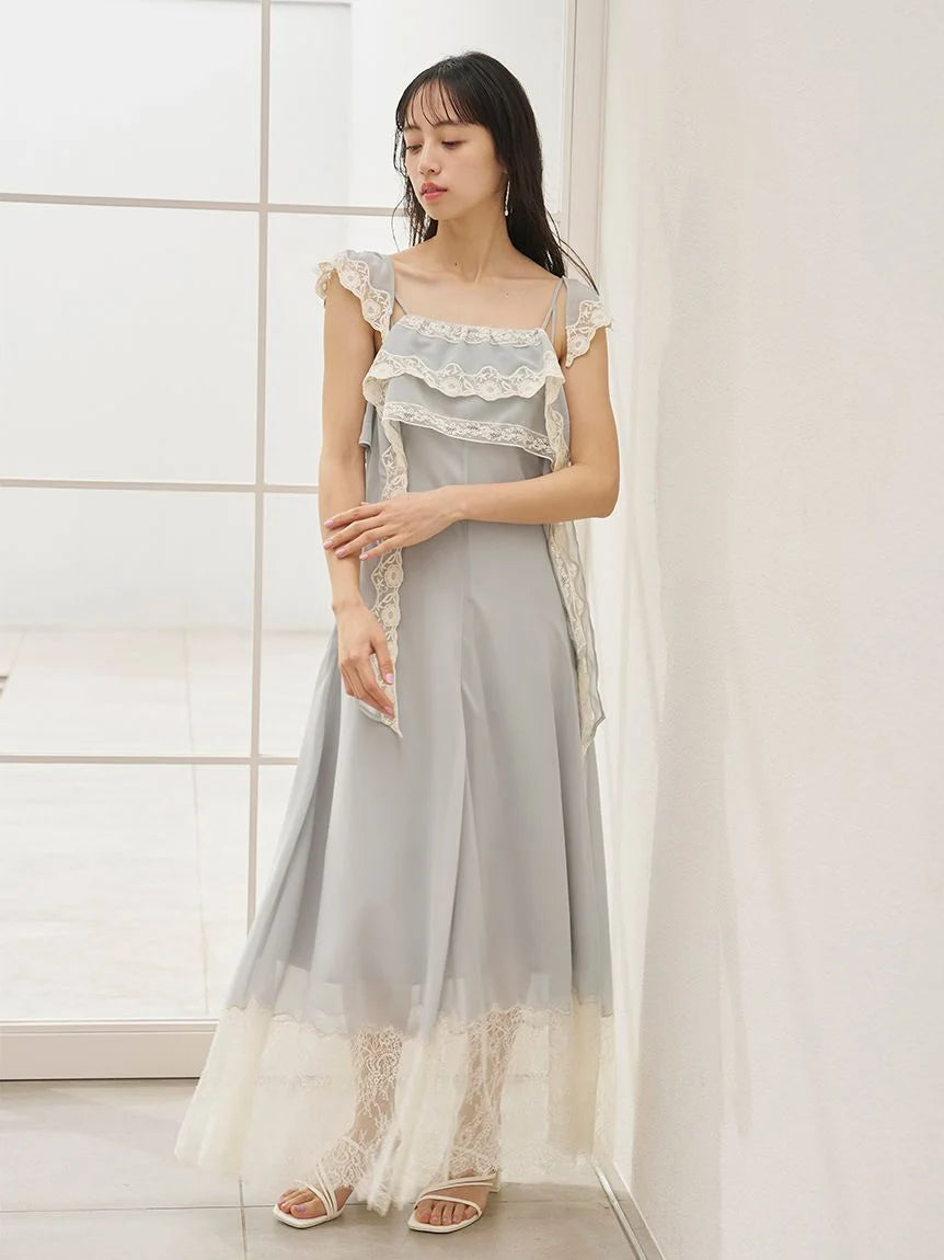 Silky Chiffon Lace Slip Dress 1(MEDIUM) / Black