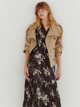 Lace-Trimmed Printed Pleated Dress
