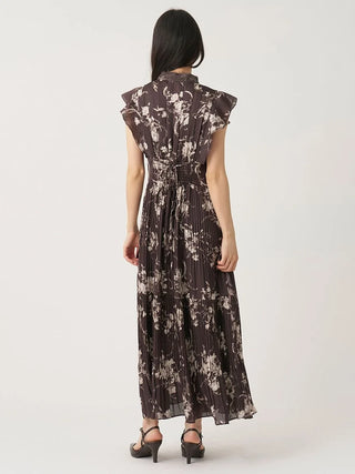 Lace-Trimmed Printed Pleated Dress