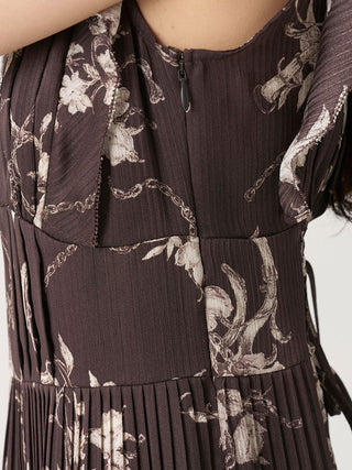Lace-Trimmed Printed Pleated Dress