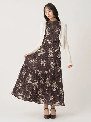 Lace-Trimmed Printed Pleated Dress