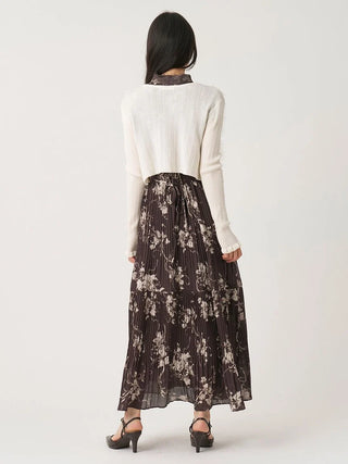 Lace-Trimmed Printed Pleated Dress
