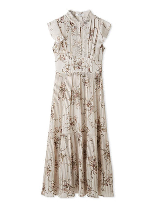 Lace-Trimmed Printed Pleated Dress
