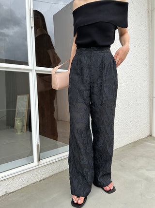 Jacquard High Waist Tuck Pants in Black, Knit Flared Pants Premium Fashionable Women's Pants at SNIDEL USA
