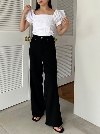 Convertible High Waist Wide Leg Pants in Black, Knit Flared Pants Premium Fashionable Women's Pants at SNIDEL USA