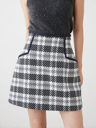 Houndstooth A-line Mini Skirt Shorts in off white, Premium Fashionable Women's Skirts & Skorts at SNIDEL USA.