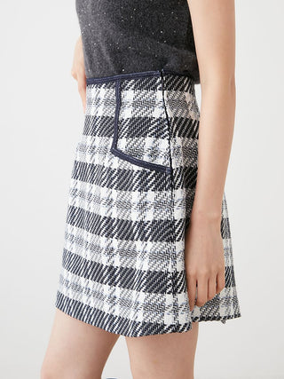 Houndstooth A-line Mini Skirt Shorts in off white, Premium Fashionable Women's Skirts & Skorts at SNIDEL USA.