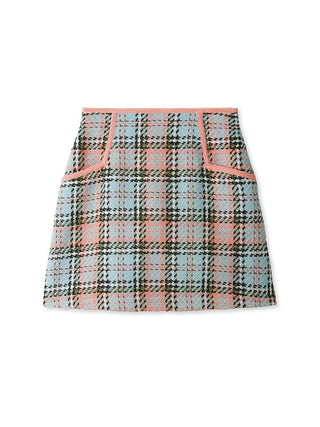 Houndstooth A-line Mini Skirt Shorts in light blue, Premium Fashionable Women's Skirts & Skorts at SNIDEL USA.