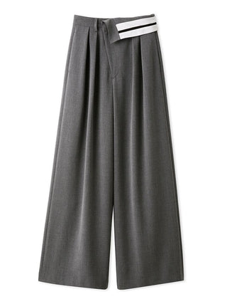 Wide-leg Pants With Contrast Double Waist Detail in Gray, Premium Fashionable Women's Pants at SNIDEL USA.