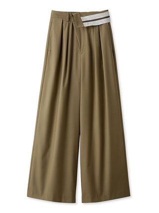 Wide-leg Pants With Contrast Double Waist Detail in Beige, Premium Fashionable Women's Pants at SNIDEL USA.