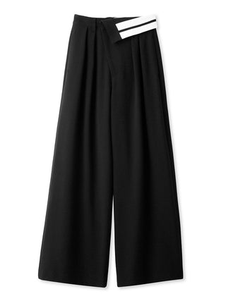 Wide-leg Pants With Contrast Double Waist Detail in Black, Premium Fashionable Women's Pants at SNIDEL USA.