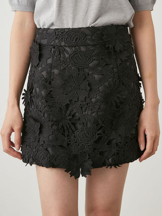 Floral Lace Mini Skort in Black, Premium Fashionable Women's Skirts & Skorts at SNIDEL USA.