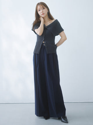 High-Waisted Wide-Leg Palazzo Trouser in Navy, Premium Fashionable Women's Pants at SNIDEL USA