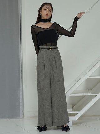 High-Waisted Wide-Leg Palazzo Trouser in Navy, Premium Fashionable Women's Pants at SNIDEL USA