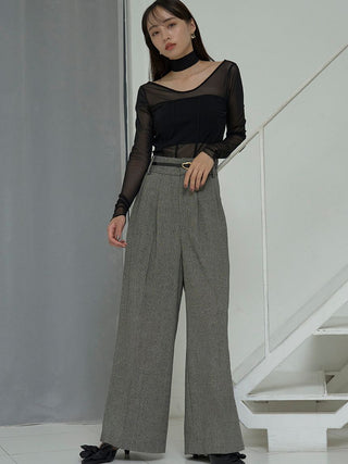 High-Waisted Wide-Leg Palazzo Trouser in Navy, Premium Fashionable Women's Pants at SNIDEL USA