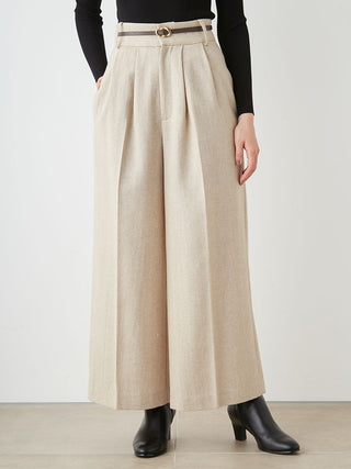 High-Waisted Wide-Leg Palazzo Trouser in Beige, Premium Fashionable Women's Pants at SNIDEL USA