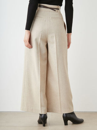 High-Waisted Wide-Leg Palazzo Trouser in Beige, Premium Fashionable Women's Pants at SNIDEL USA