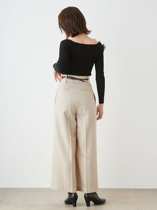 High-Waisted Wide-Leg Palazzo Trouser in Beige, Premium Fashionable Women's Pants at SNIDEL USA