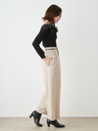 High-Waisted Wide-Leg Palazzo Trouser in Beige, Premium Fashionable Women's Pants at SNIDEL USA