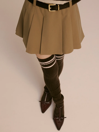 Belted Pleated Mini Skirt in Beige, Premium Fashionable Women's Skirts & Skorts at SNIDEL USA