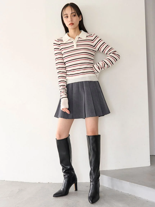 Belted Pleated Mini Skirt in Gray, Premium Fashionable Women's Skirts & Skorts at SNIDEL USA