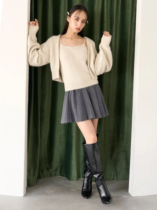 Belted Pleated Mini Skirt in Gray, Premium Fashionable Women's Skirts & Skorts at SNIDEL USA