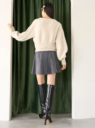 Belted Pleated Mini Skirt in Gray, Premium Fashionable Women's Skirts & Skorts at SNIDEL USA