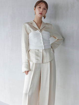 Sustainable Acetate Wide Leg Pleated Satin Pants in Ivory, Premium Fashionable Women's Pants at SNIDEL USA