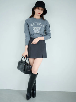 Box Pleats High Waist Tweed Mini Skirt in Charcoal Gray, Premium Fashionable Women's Skirts & Skorts at SNIDEL USA