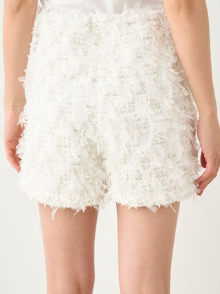 Textured Tulle Fringe High Waist Shorts in White, Premium Fashionable Women's Skirts & Skorts at SNIDEL USA